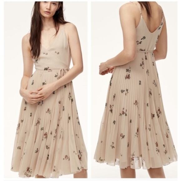 Aritzia Wilfred Beaune Floral Pleated Wrap Sleeveless Midi Dress, Size XS - Picture 1 of 9